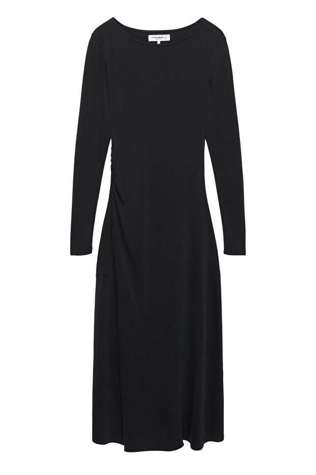 Dökümlü akışkan cupro midi elbise - 2