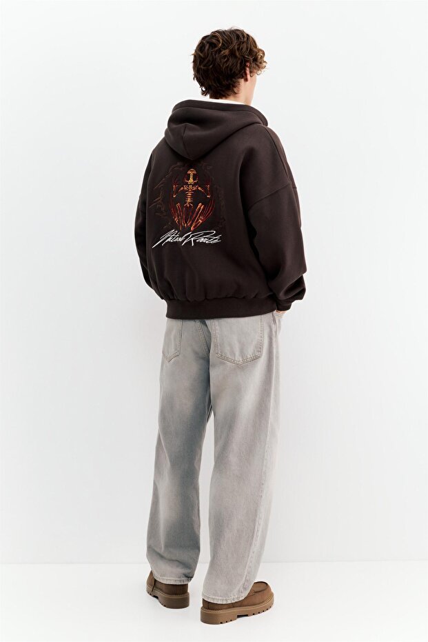 Grafik detaylı fermuarlı kapüşonlu sweatshirt - 6