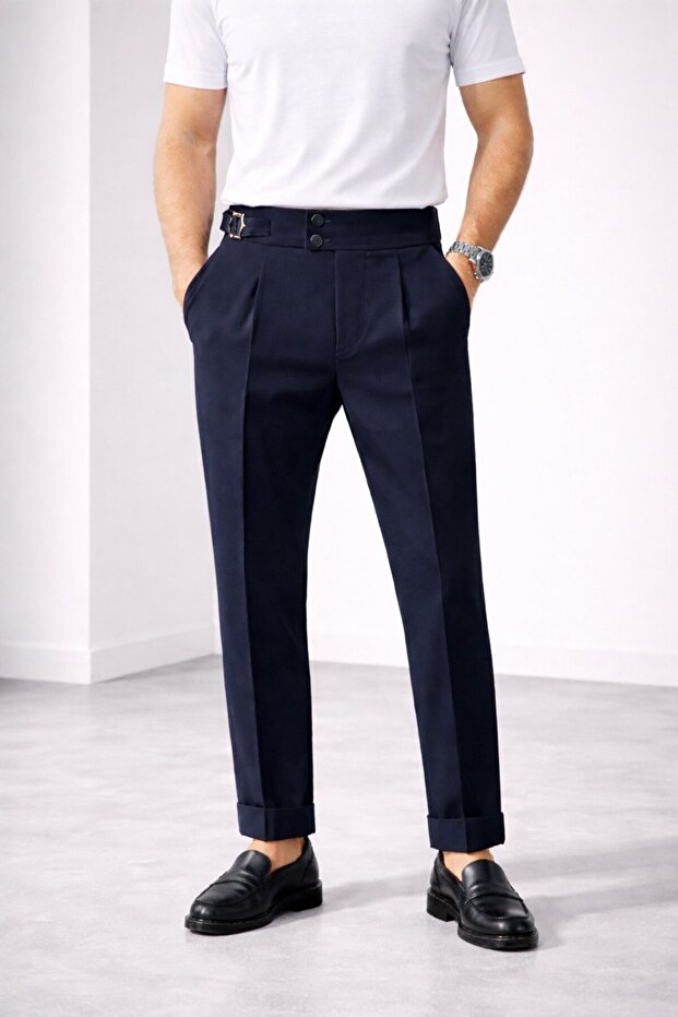 Pleated Stretch Fabric Old Money Fabric Pants