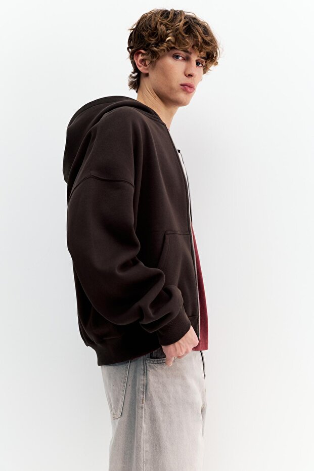 Grafik detaylı fermuarlı kapüşonlu sweatshirt - 5