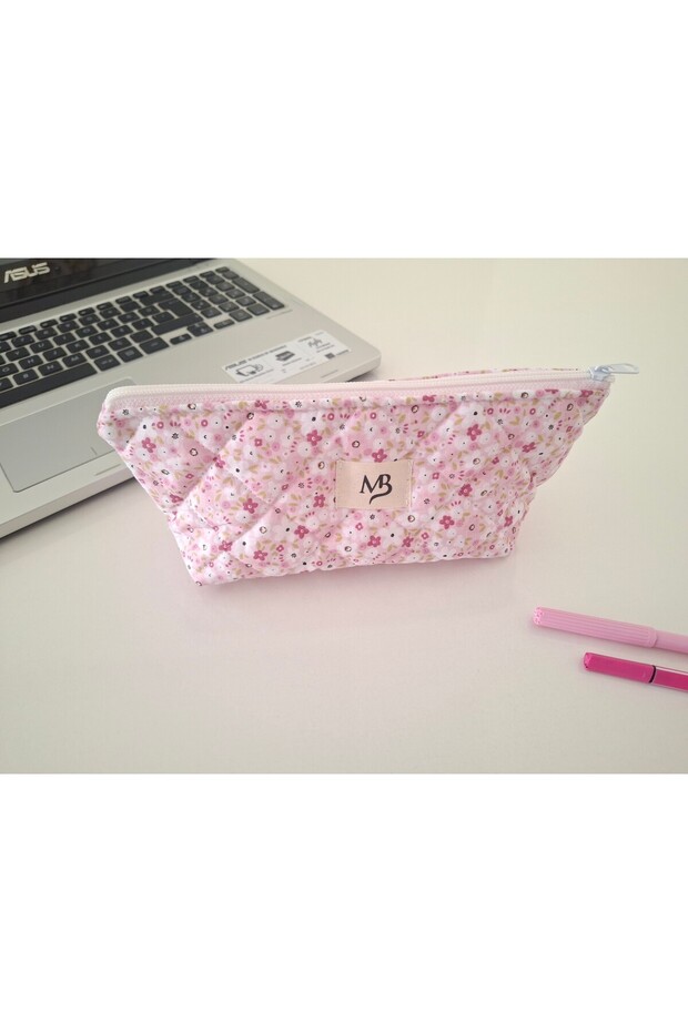 حامل أقلام بنمط زهور مقرمشة باللون الوردي - 4