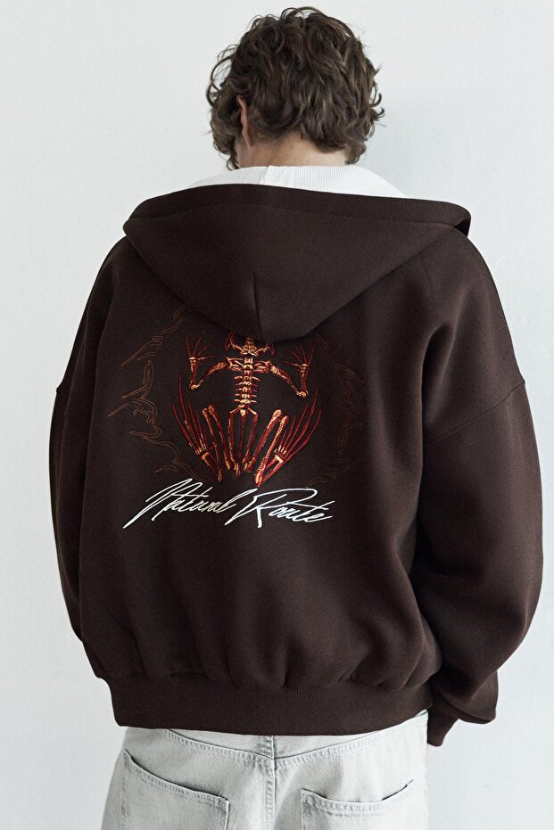 Grafik detaylı fermuarlı kapüşonlu sweatshirt - 1