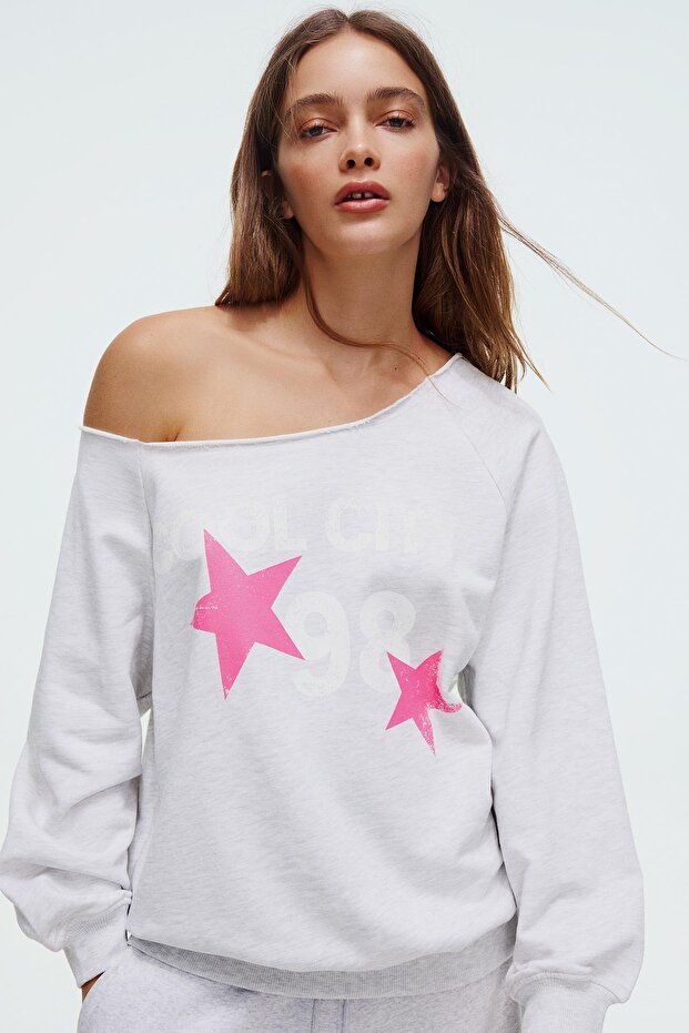 Asimetrik baskılı sweatshirt - 1