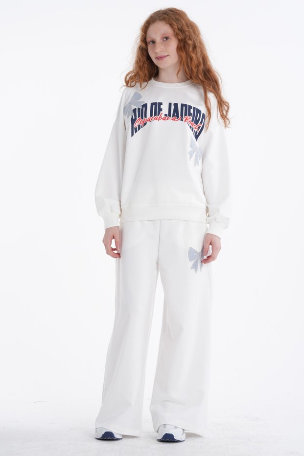 Girl's Letter Printed Oversize Wide Leg Top and Bottom Tracksuit Set 8-9-10-11-12 Years Old