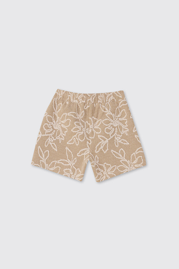 Kız Bebek Çiçek Desenli Örme Bej Şort - 2
