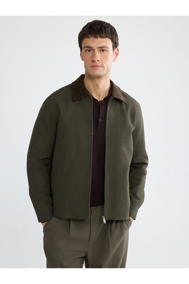 Lcw Vision Khaki Comfortable Fit Velvet Collar Men's Jacket