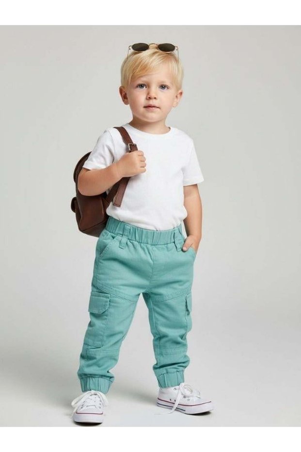 Baby Boy Cotton Cargo Pants with Elastic Waist