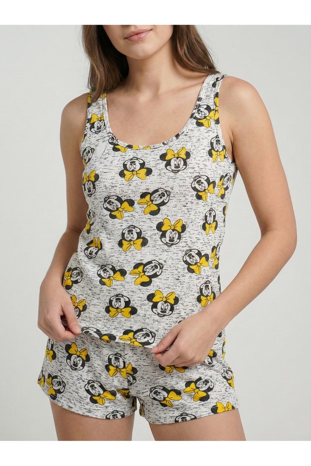 Women's White-Yellow Strap Pajama Set Nj92