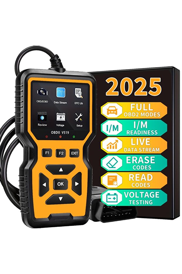 جهاز تشخيص أعطال السيارات الأصفر V519، قارئ رموز OBD، ماسح ضوئي OBD2 لإزالة رموز الأخطاء، للمركبات