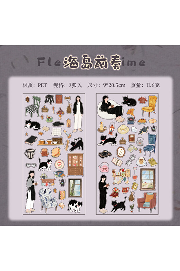 B ورقتان من ملصقات PET صغيرة بنمط شخصيات إبداعية، مناسبة لتزيين دفاتر اليوميات، غلاف هاتف، وسجلات القصاصات، وغيرها.