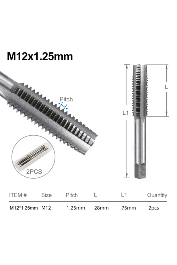2pcs M12x1.25 CMCP 2pcs M2 M3 M4 M5 M6 M7 M8 M10 M12 M14 M16 HSS Screw Tap Drill Bit Set Metric Thre