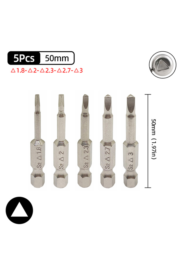 5Pcs Triangle Head Screwdriver Bit Set Magnetic 1/4" Hex S2 Steel Security Triangular Screw Driver B