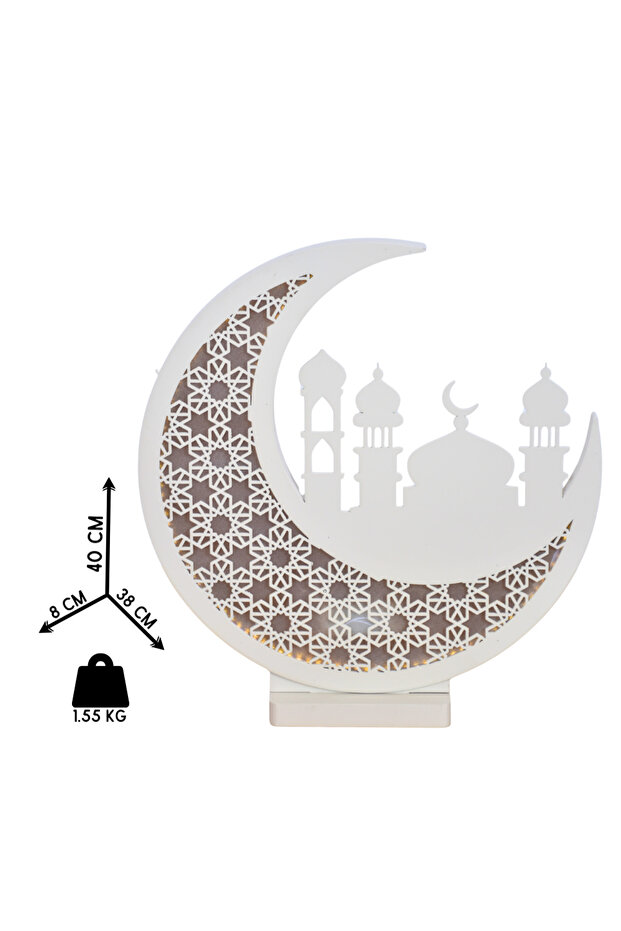 هلال رمضان ابيض&ذهبي المضيء HY359D, WHITE – يعمل ببطاريات AAA