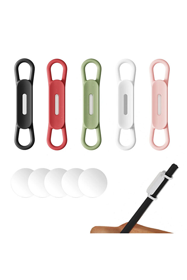 5 PCS 1-5PCS Magnetic Pen Pencil Holder, Silicone Adjustable Pen Holder for Desk, Refrigerator, Whit