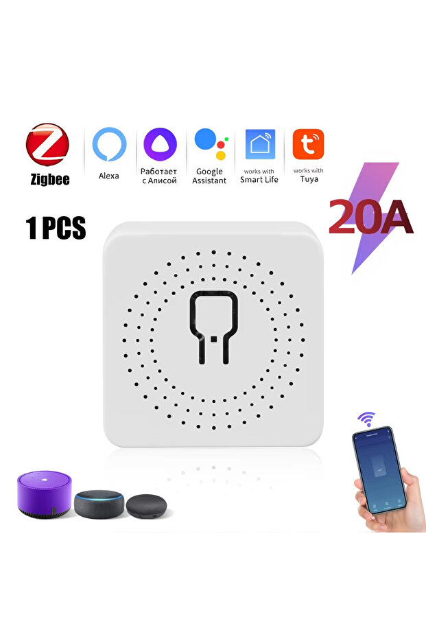 مفتاح ذكي صغير ZIGBEE 20A يعمل بتقنية WiFi/Zigbee 3.0، وحدة تحكم عن بعد مع مؤقت للتحكم في الإضاءة لاسلكيًا