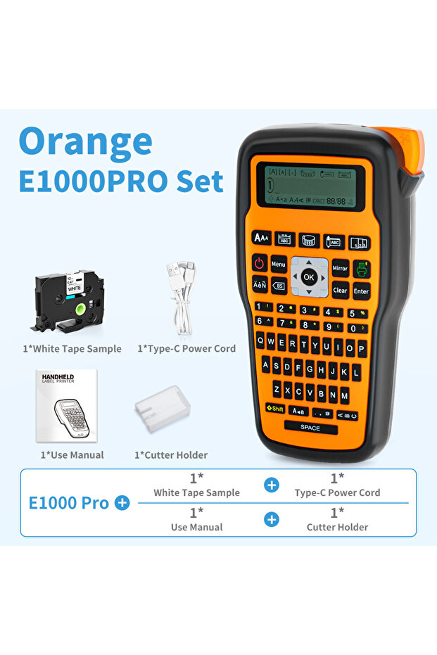طابعة الملصقات Orange E1000PRO مع شريط ملصقات متوافق 12 مم