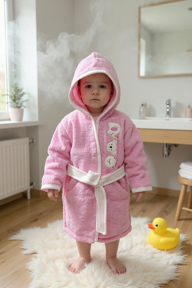 100% Cotton Baby and Kids Figure Embroidered Bathrobe with Hood, Ultra Soft, High Absorbent, Unisex Bath Pool Robe