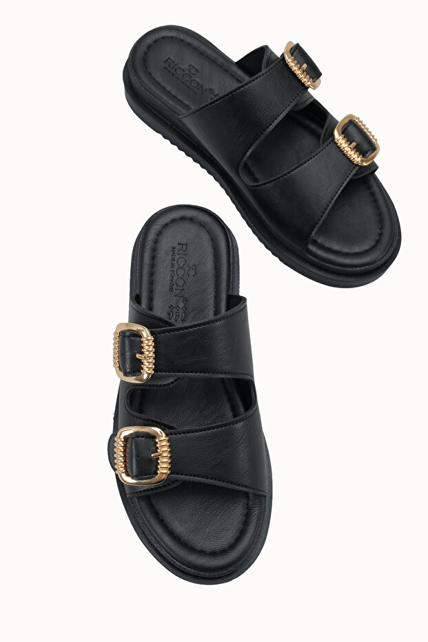 Mira Amara Women's Double Buckle Slippers 00120403 Black