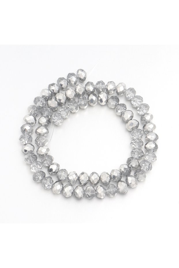 8mm approx 70pcs 1 Strand/Lot Silver White Faceted Crystal Glass Beads DIY for Jewelry Making Hairpi