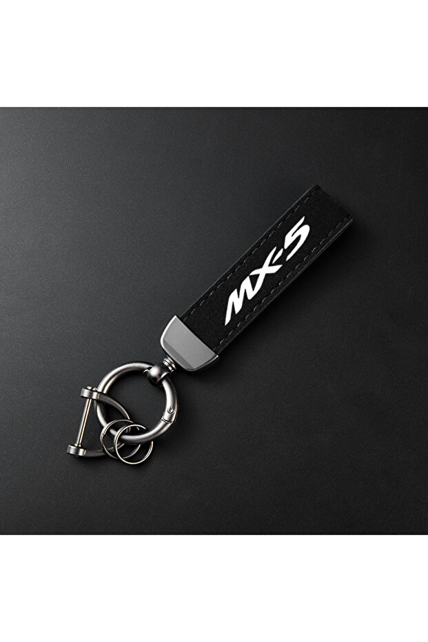 Black High-Grade Leather Suede Keychain Car Sport Key Ring With Horseshoe Buckle For Mazda MX-5 Miat