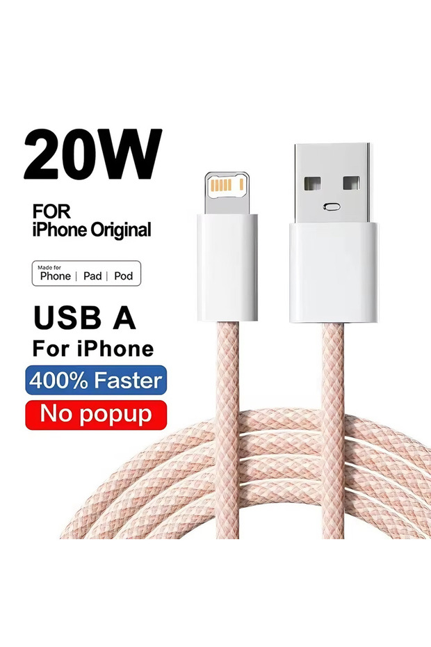 2m Pink 20W Braided Fast Charging USB Cable For iPhone X XR XS 6 6S 7 8 Plus 11 12 Mini 13 14 Pro Ma