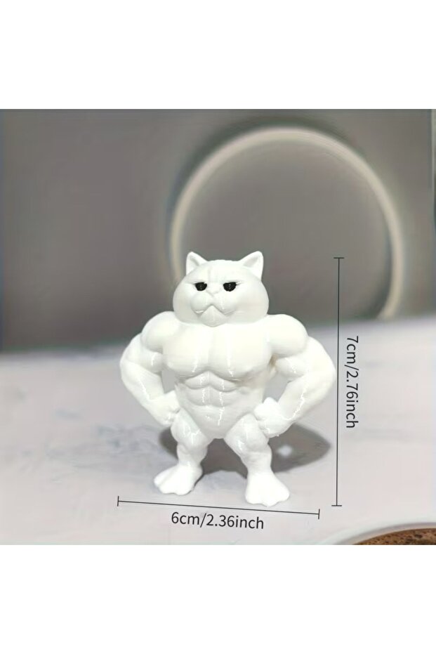 Forked Muscle Cat 3D Printed Funny Muscle Cat Decorative Statue - Cute and Playful Muscle Cat Orname