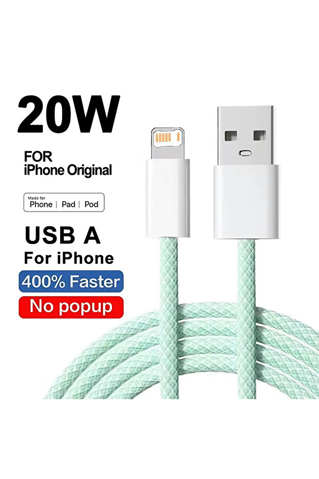2m green 20W Braided Fast Charging USB Cable For iPhone X XR XS 6 6S 7 8 Plus 11 12 Mini 13 14 Pro M