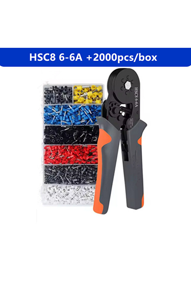 HSC8 6-6A 2000PCs Hexagonal Self-Adjustable Ratchet Ferrule Crimping Tool Kit 23-10AWG 0.25-6mm² Cri