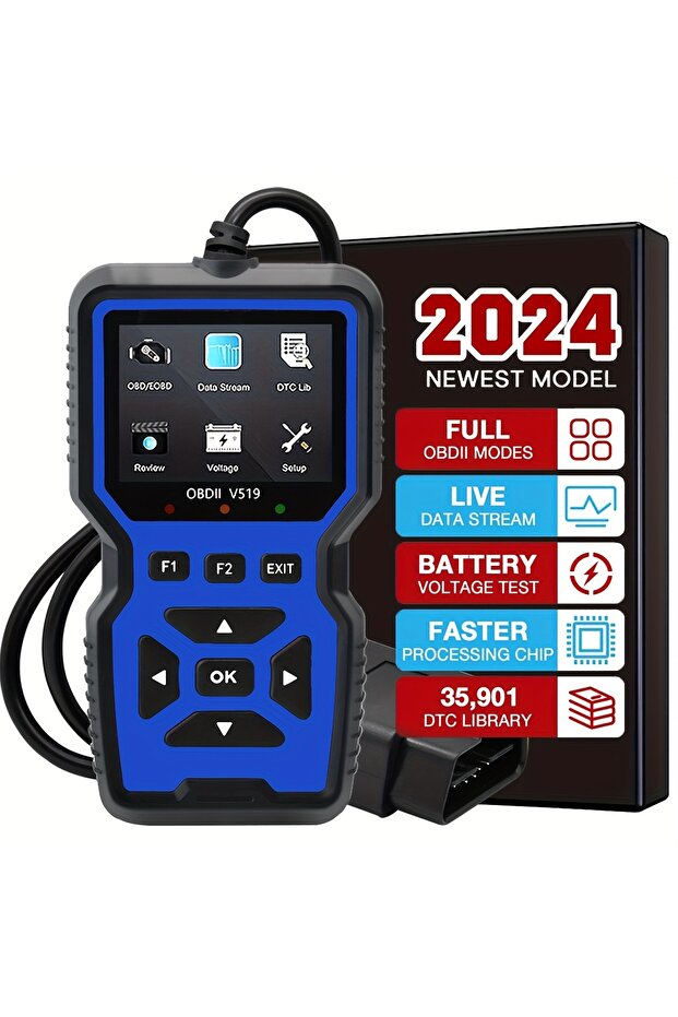 جهاز تشخيص أعطال السيارات OBD2 أزرق اللون، مقاس واحد، قارئ أكواد، جهاز اختبار جهد السيارة، فحص أعطال المحرك - 1