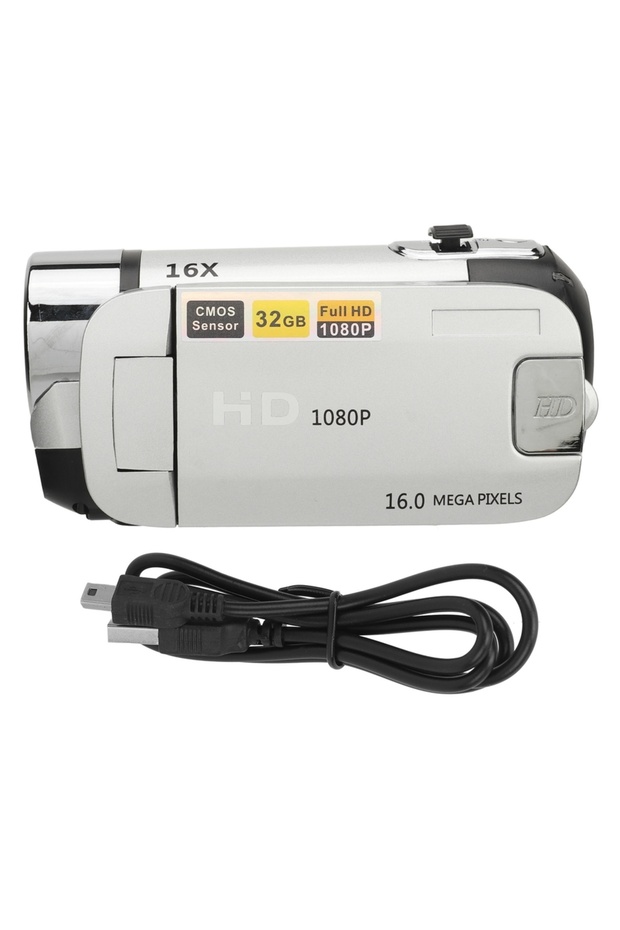 Silver D90 1080P 16MP Digital Camera 2.4 Inch Rotatable Screen Camcorder 16X Zoom HD Video Recorder