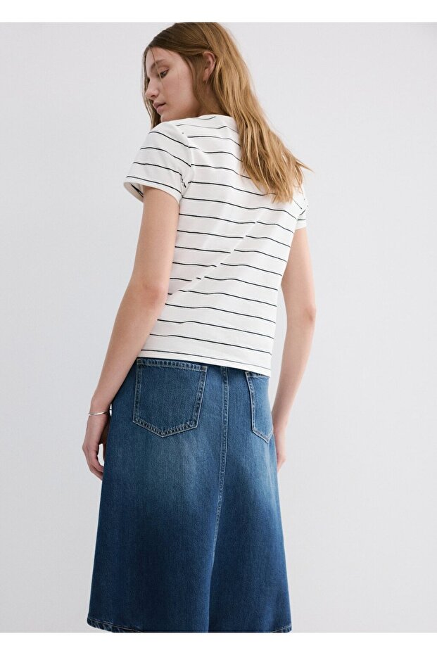 Pamuklu çizgili tişört - 4