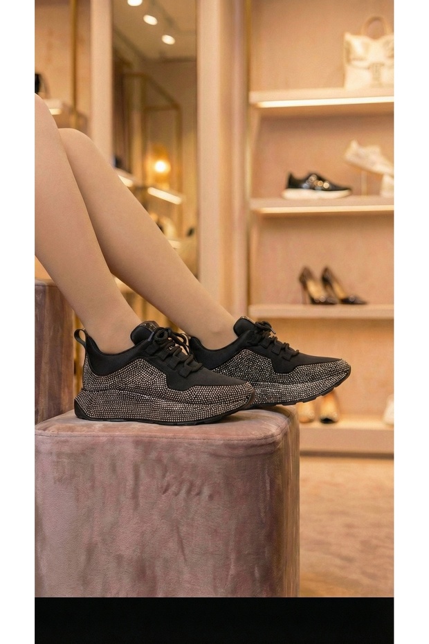 New York- 127 Women's Patterned Stone Detailed High-Sole Walking Shoes