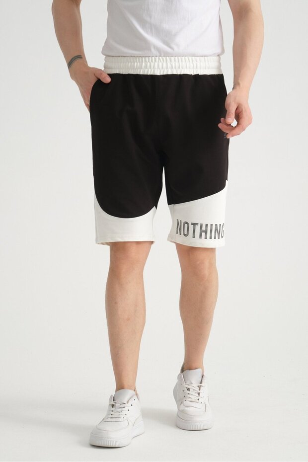 Black Men's Shorts Cotton Printed Side Pockets Regular Fit