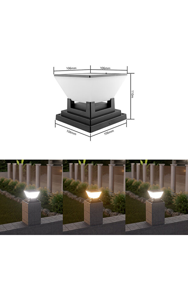 10 cm Solar Post Cap Light Waterproof Black Outdoor Garden Lamp for Wall Fence Gate Villa Patio Batt