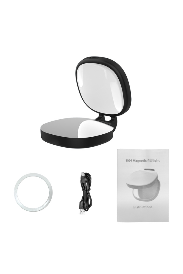 black Phone Magnetic Beauty Selfie Light Live Stream Handheld Fill Light with Makeup Mirror Portable