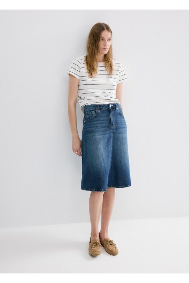 Pamuklu çizgili tişört - 2