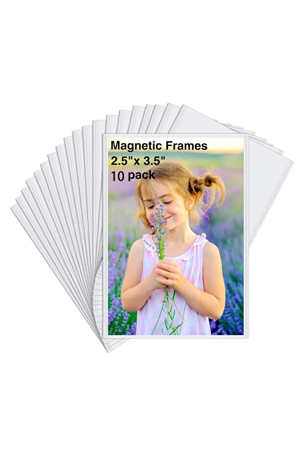 10 Pack White 10 Pack Magnetic Picture Frames Hold 2.5×3.5 inch Photo Reusable Pocket Photo Frames f