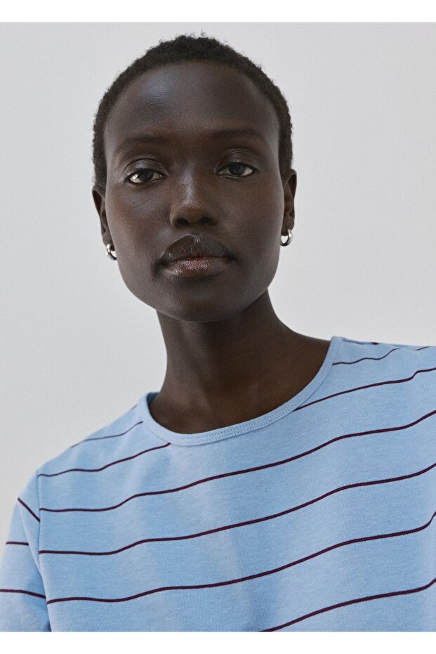 Pamuklu çizgili tişört - 6