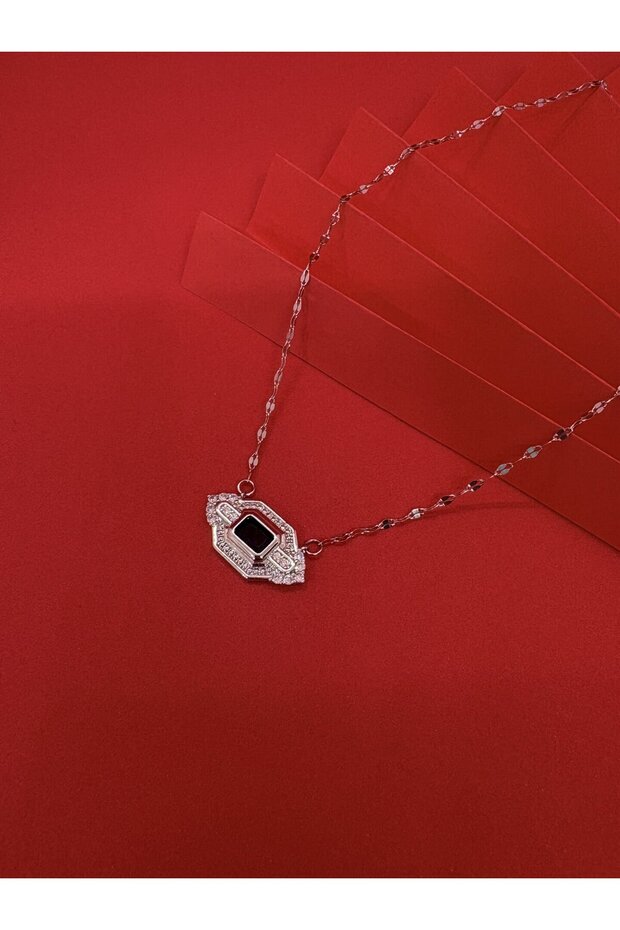 Navy Blue Stone Silver Necklace