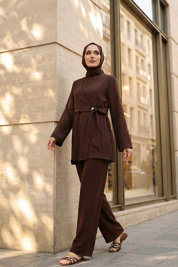 Elastic Waist Cross-Tie Modal Suit - Dark Brown - K. Brown
