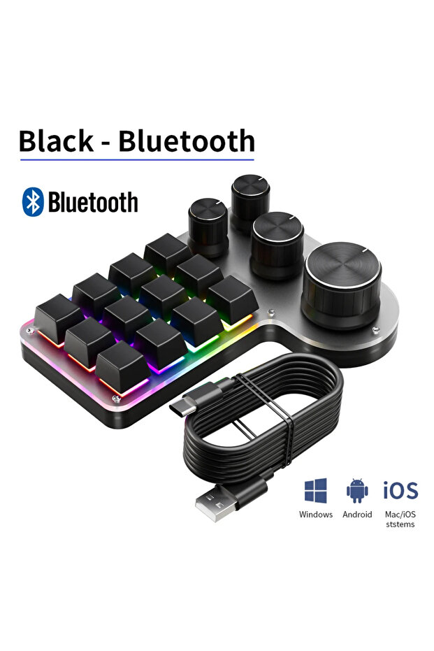 Bluetooth Black 3 Modes 12 Keys Mechanical Keyboard 4 Knobs Custom Programming Macro Gaming Keyboard - 1