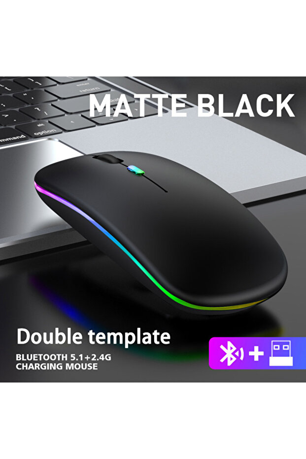 Black Wireless Bluetooth Mouse 2.4G Dual Modes Rechargeable Mice RGB Ergonomic Silent Click Mouse Fo