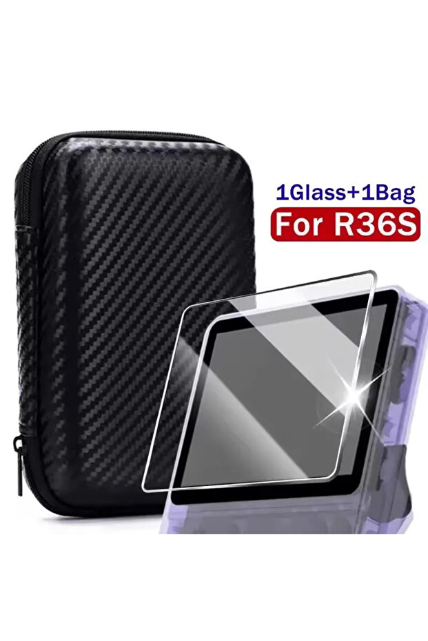 2 IN 1-A 4 IN 1 Case+Glass for R36S Game Console Travel Carrying Storage Bag & Screen Protectors Tem