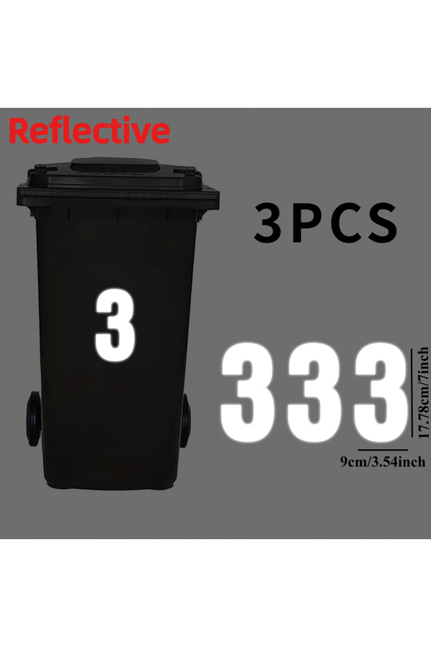 9x17.78cm-each FG-LJSZ-Number3 3PCS/Sheet 0 To 9 Number Reflective Bin Stickers Waterproof for Dumps