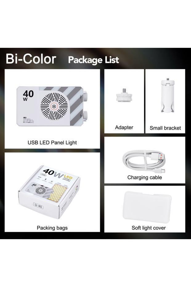 U40 40w Bi-Color 25W RGB LED Camera Light Video Fill Lamp Dimmable 2700K-6200K CRI≥96 TLCI≥97 Built-