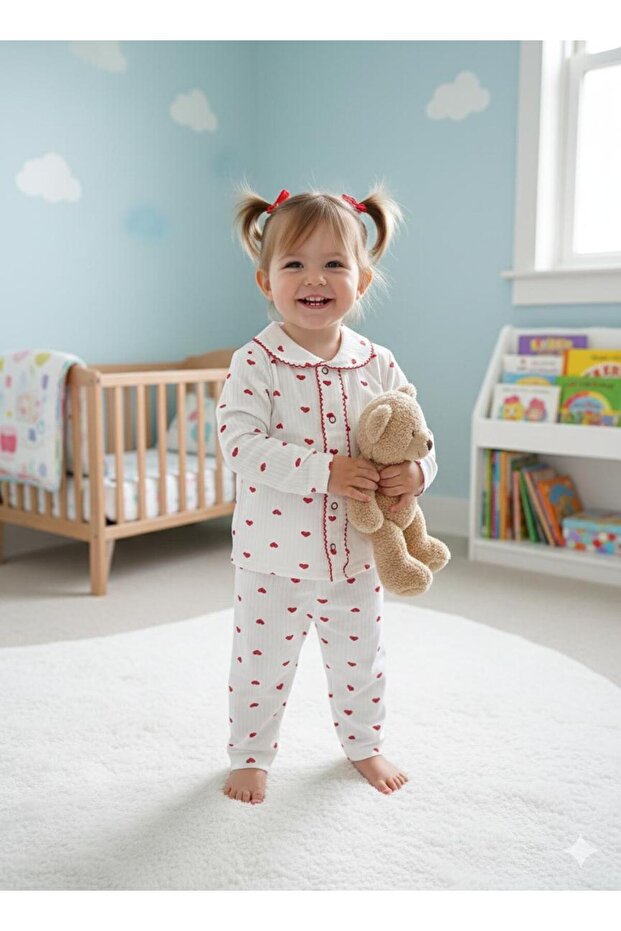 Front-Closure Girls' - Boys' Pajamas 1-3 Years Old with Hearts - Clouds - with Bears