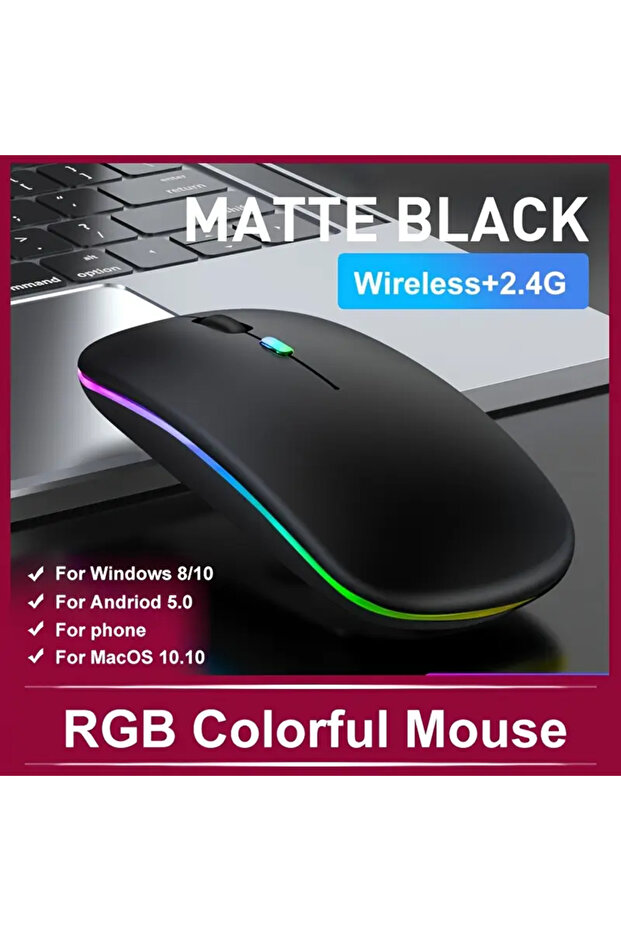 ماوس ألعاب لاسلكي أسود بإضاءة RGB، قابل لإعادة الشحن بتردد 2.4 جيجا هرتز عبر منفذ USB-C، نقرة صامتة ، خفيف (85 جرام)، تصميم مريح قابل للتعديل