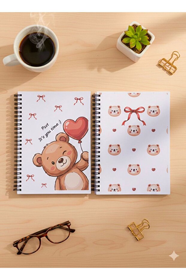 A5 Spiral Cardboard Cover Set of 2 Checkered School Notebooks 80 Sheets