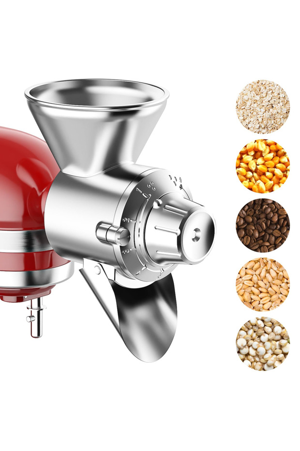Silver Metal Grain Mill Attachment for Kitchenaid Stand Mixer 9 Levels Grain Mill Flour Mill Fit for