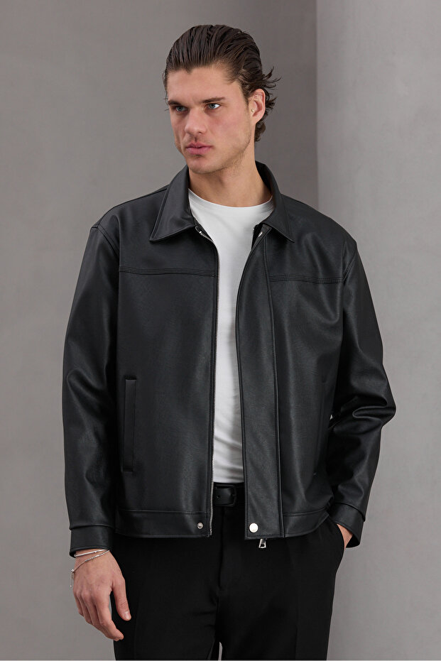 New Season Premium Quality Men's Black Zippered Faux Leather Jacket